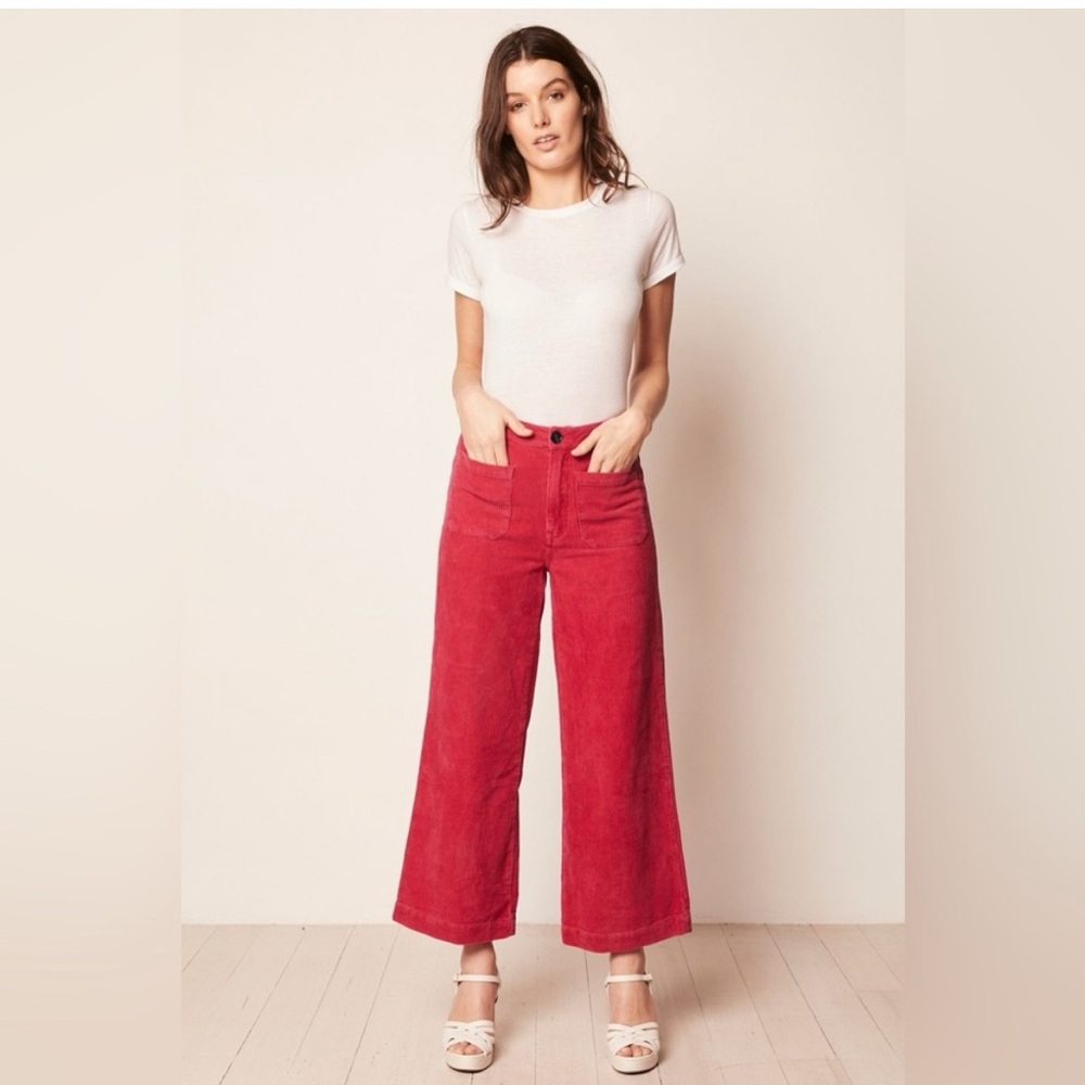 Rolla’s Corduroy Sailor Wide Leg Cropped Jeans Pants bright red Size Small